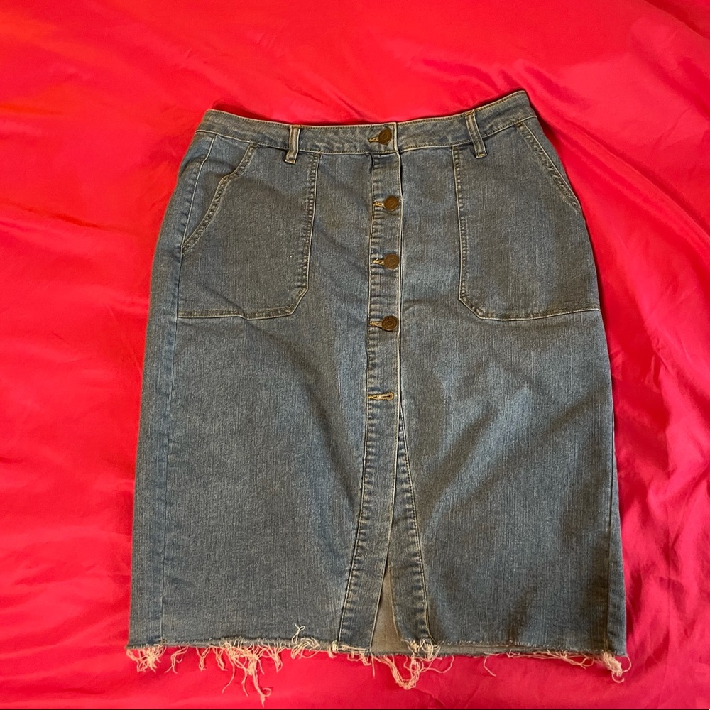 High waisted jean button down skirt